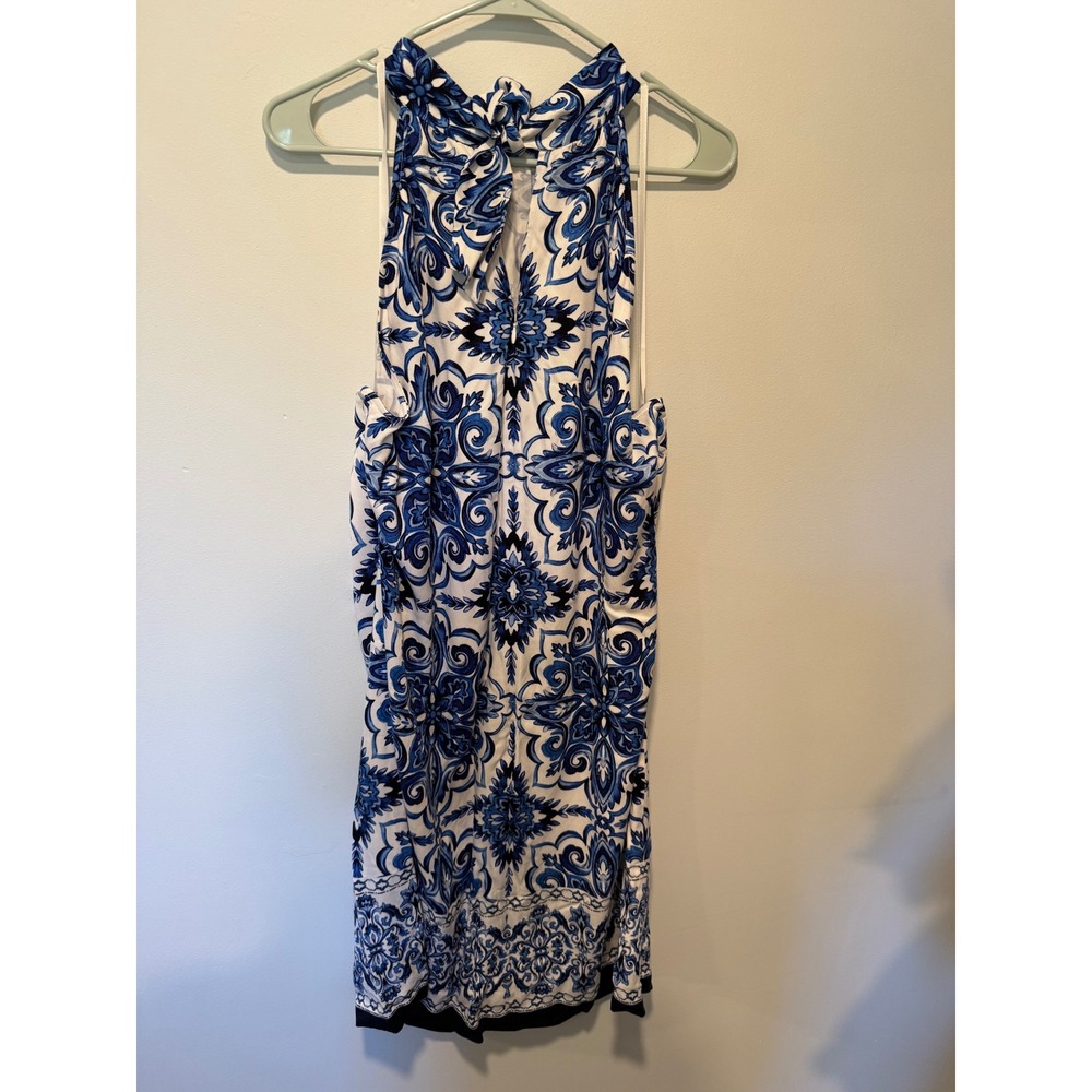Talbots Blue White Medallion Halter Sheath Dress Tile Print Size 18 NWT 57024103 - Picture 4 of 4